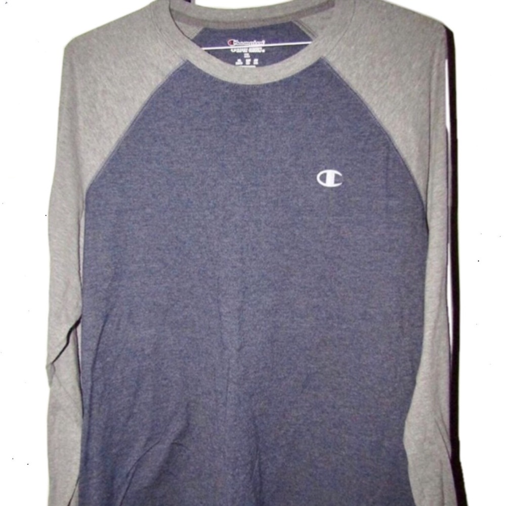 Navy blue and grey long sleeve Champion t-shirt